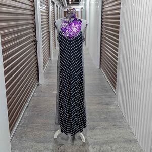 Skye's the Limit Women's Large soft blue & white striped  maxi dress
